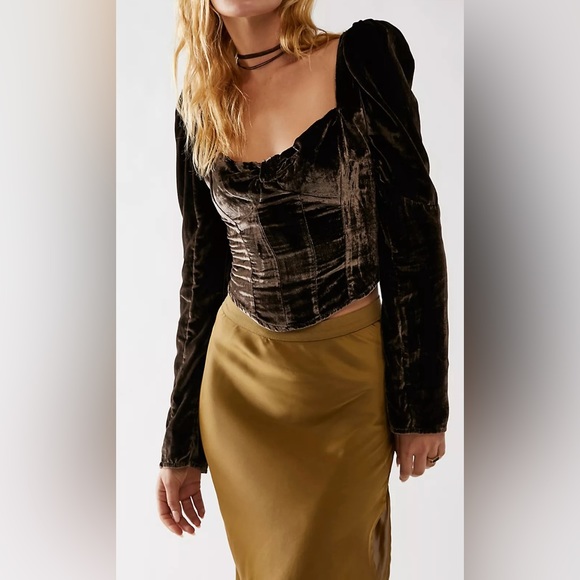 NEW FREE PEOPLE VELVET LONG SLEEVE TOP - Picture 3 of 11